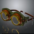 Steampunk Goggles With Green Frame Red Accents Gold Lenses And Leather Straps