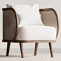 Modern Leisure Chair With Rattan Backrest Armrests White Cushion And Wooden Frame