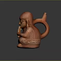 Red Ceramic Furniture Ornament With Carved Patterns And Musical Element