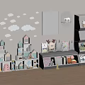 Cozy Kids Room With Cloud Wall Decals House Shaped Shelves And Rabbit Plush Toys