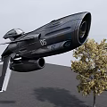Futuristic Flying Vehicle With 05 Marking Flying Over Tree On Gray Ground