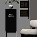 Entryway Side Cabinet In Modern Interior With Wooden Texture Decorative Vase And Wall Art
