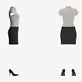 Women's Professional Attire White Short Sleeve Shirt Black Skirt Belt And Heels