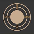 Golden Chandelier Featuring Round Base With Chains And Circular Frame Hanging Slender Decorative Strips