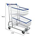 Public Facility Shopping Cart With Blue Trim Metal Frame And Two Tier Basket