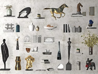 Elegant Modern Decorative Ornament Set With Golden Horse Sculpture Ceramic Vase Books And Figurines 3d model