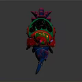 Decorative Character Riding Fantasy Colorful Feathered Creature With Blue Body Long Legs And Clawed Feet