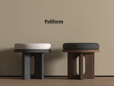 Poliform Modern Stools with Wooden Base and Upholstered Seats in Different Colors 3d model