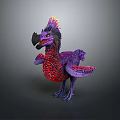 Detailed Mythical Purple Red Fantasy Creature With Glowing Feathers Large Beak And Crest