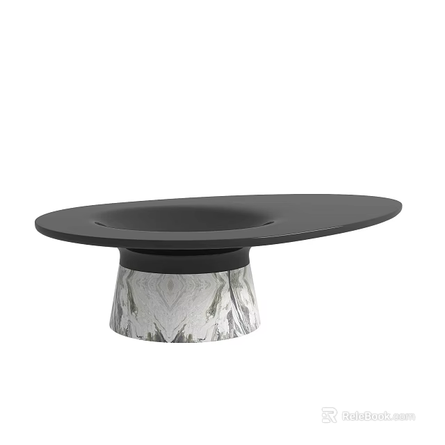 Modern Round Black Coffee Table With Textured Marble Like Base Design 3d model