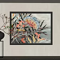 Stylish Interior Decor With Colorful Floral Painting Black Vase And Branches For Modern Home