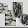 Square Rug With Abstract Black Curved Lines Modern Design For Home Decor