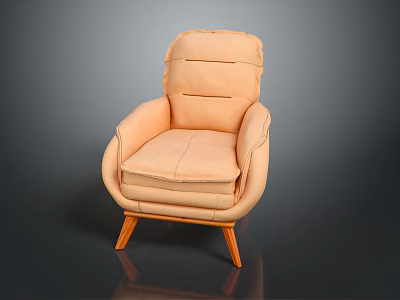 Light Orange Fabric Single Sofa With Armrest And Wooden Legs Design 3d model