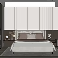 Modern Bedroom Interior With King Size Bed Nightstand Lamp And Large Window 3d model