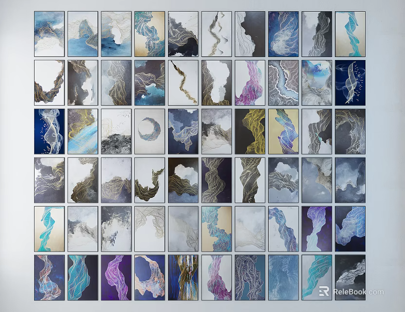 Abstract Art Collage With Various Colored Patterns And Decorative Panels 3d model