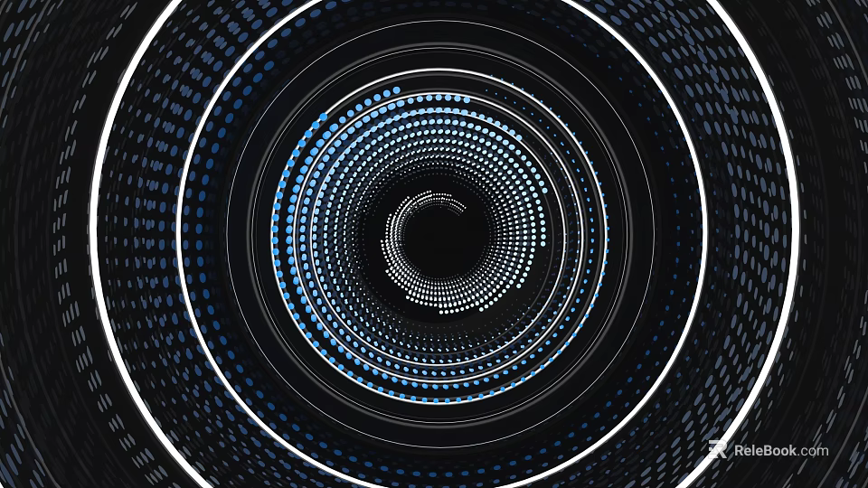 Modern Art Installation With Concentric Circles And Spiral Light Dots On Dark Background 3d model 