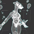 Woman With Gray Body Green Accents Shark Like Large Eyes Sharp Teeth And Finned Arms