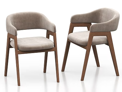 Stylish Modern Single Chairs Featuring Light Gray Upholstery And Wooden Frames 3d model