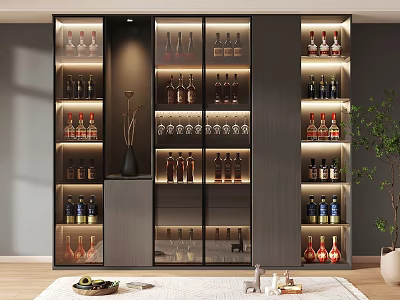 Modern Wine Cabinet With Glass Doors And Multi Layer Storage For Wine Bottles And Glasses 3d model