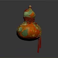 Gourd Shaped Sculpture With Intricate Golden Dragon Patterns Orange Green Colors And Red Rope