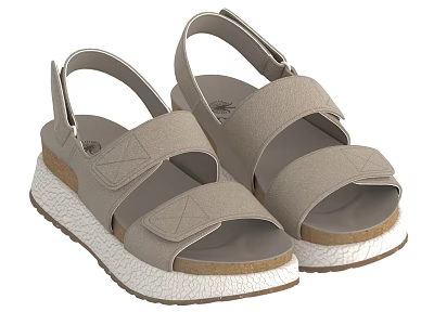 Comfortable Beige Strappy Sandals With Platform Sole For Casual Wear 3d model