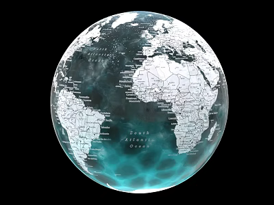 Detailed World Globe Featuring White Continents And Blue Ocean Map 3d model
