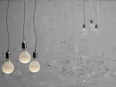 Illuminated Bulb Shaped Pendant Lights with Black Sockets and Transparent Bulbs on Gray Wall Background 3d model