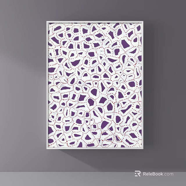 Abstract Painting With Purple Irregular Shapes And Red Connected Lines On White Background 3d model 