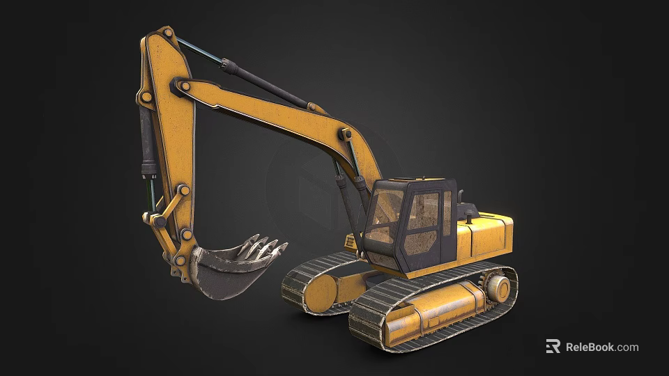 Yellow Crawler Excavator Function Vehicle With Front Bucket And Tracked Undercarriage 3d model 