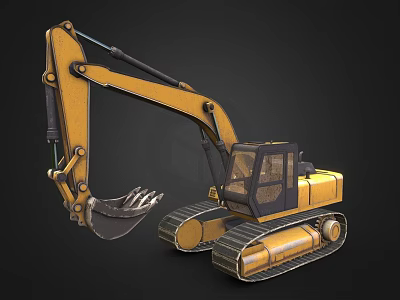 Yellow Crawler Excavator Function Vehicle With Front Bucket And Tracked Undercarriage 3d model