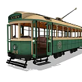 Vintage City Tram 466 Green And Cream With Trolley Pole Open Doors And Windows