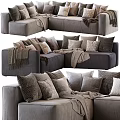 Cozy Modern Grey Fabric Sectional Sofa With Multiple Pillows And Throws 3d model