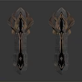 Ancient Ornate Weapon Featuring Symmetric Metal Design And Intricate Carvings
