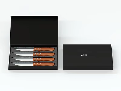 Premium Kitchenware Knife Set With Black Storage Box And Wooden Handles For Cooking 3d model