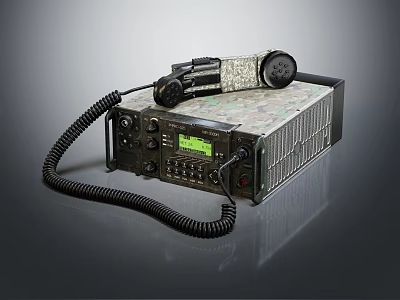 Vintage Digital Radio Device Featuring Telephone Handset Display Screen And Camouflage Black Design 3d model