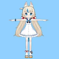 Cartoon Woman With Cat Ears Long Blonde Hair Blue Eyes Wearing White Dress Red Bow