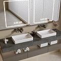 Modern Bathroom Vanity Cabinet With Double Sink LED Backlit Mirror Gray Storage Stone Countertop