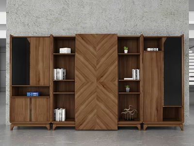 Modern Wooden File Cabinet With Multiple Storage Shelves Display Areas And Wooden Finish 3d model