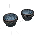 Two Dark Blue Ceramic Bowls With Crackle And Speckled Patterns On White Background 3d model