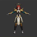 Woman With Red Hair And Halo In Ornate Gold Green Armor Standing With Outstretched Arms