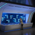 Person Interacting With Modern Smart Energy Data Display Console And Large Screen Charts