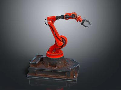 Game Movie Character Red Robotic Arm With Industrial Metal Base And Mechanical Structure 3d model