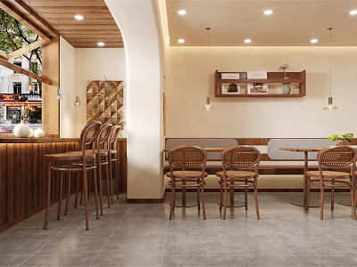 Milk Tea Shop Cozy Interior With Wooden Decor And Chairs 3d model