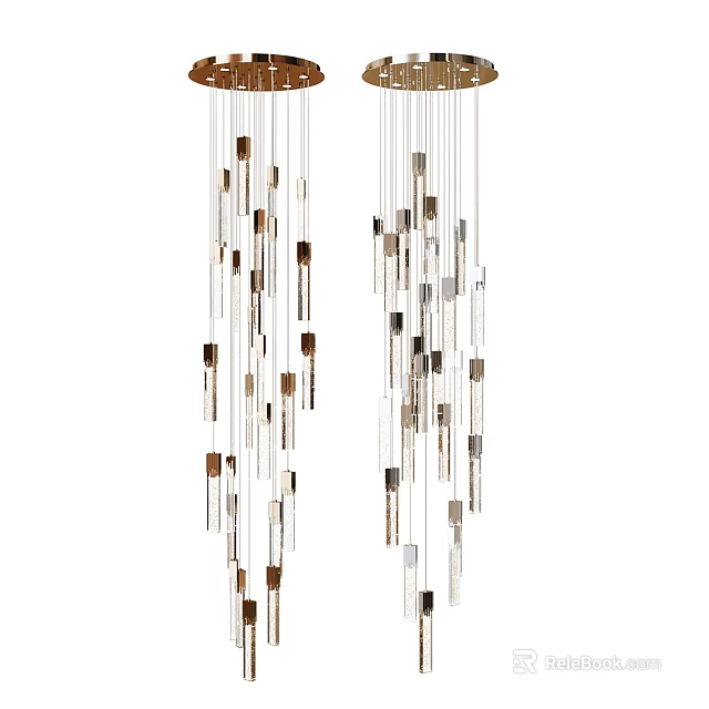Elegant Modern Crystal Chandelier With Unique Hanging Metallic And Glass Strips Design 3d model 