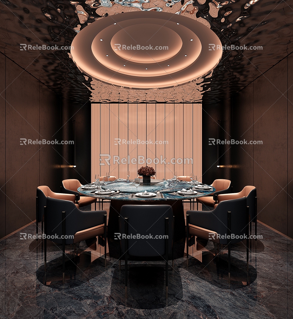 Modern Light Luxury Restaurant Box Large Package Aqueous Room Corrugated Plate Round Dining Table Color Changing Light Box 3d model