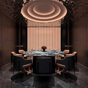 Modern Light Luxury Restaurant Box Large Package Aqueous Room Corrugated Plate Round Dining Table Color Changing Light Box 3d model