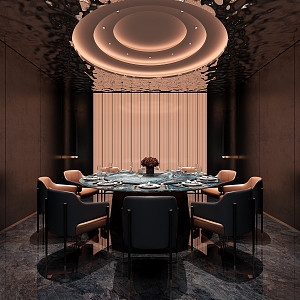 Modern Light Luxury Restaurant Box Large Package Aqueous Room Corrugated Plate Round Dining Table Color Changing Light Box 3d model