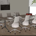 Modern Conference Table Setup In Office Interior With Ergonomic Chairs Wooden Floor And Potted Plant