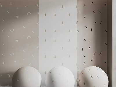 Interior With White Spheres And Walls Having Moon Tree Line Patterns 3d model