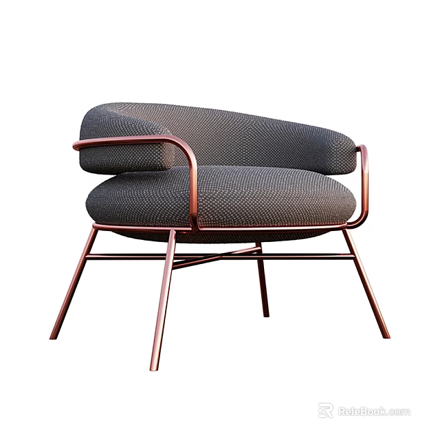 Modern Accent Chair With Gray Fabric Upholstery And Copper Metal Frame Design 3d model 